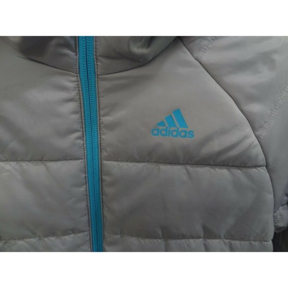 GIRLS | ADIDAS | HOODED PUFFER JACKET | SMALL | 7/8 | GRAY New With Tags - Picture 4 of 8